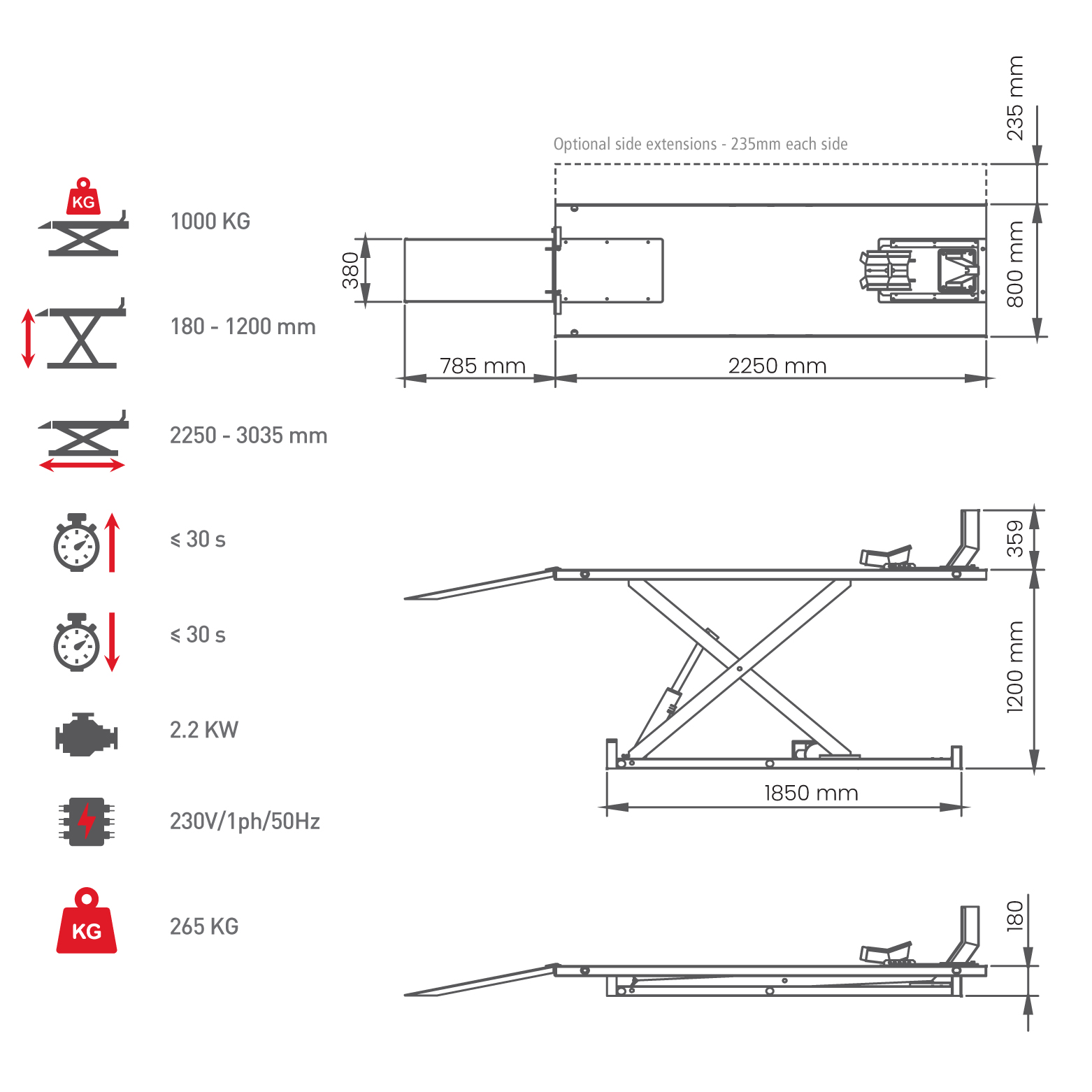 bike lift dimensions B1000-D